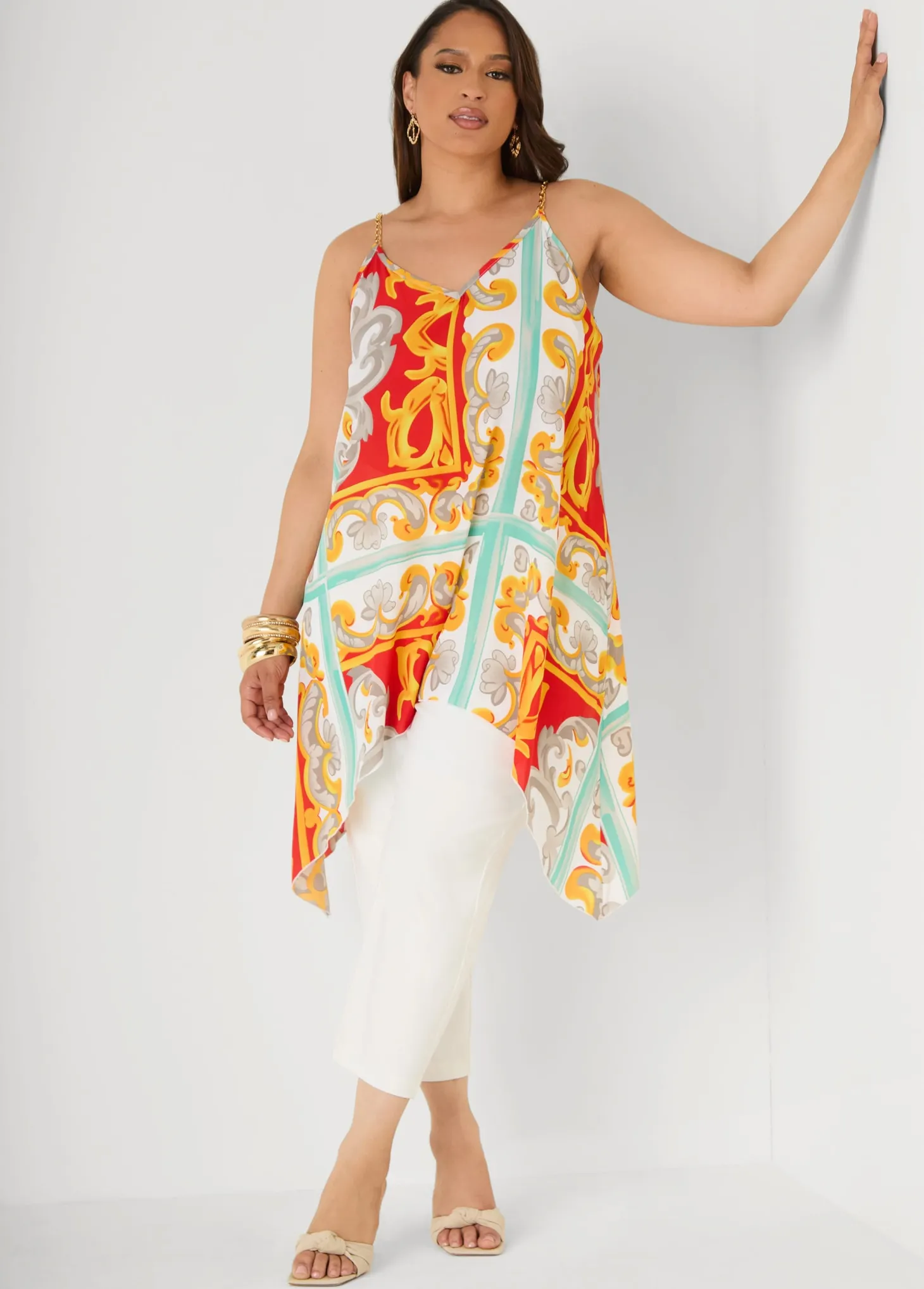 Printed Chain Trimmed Top