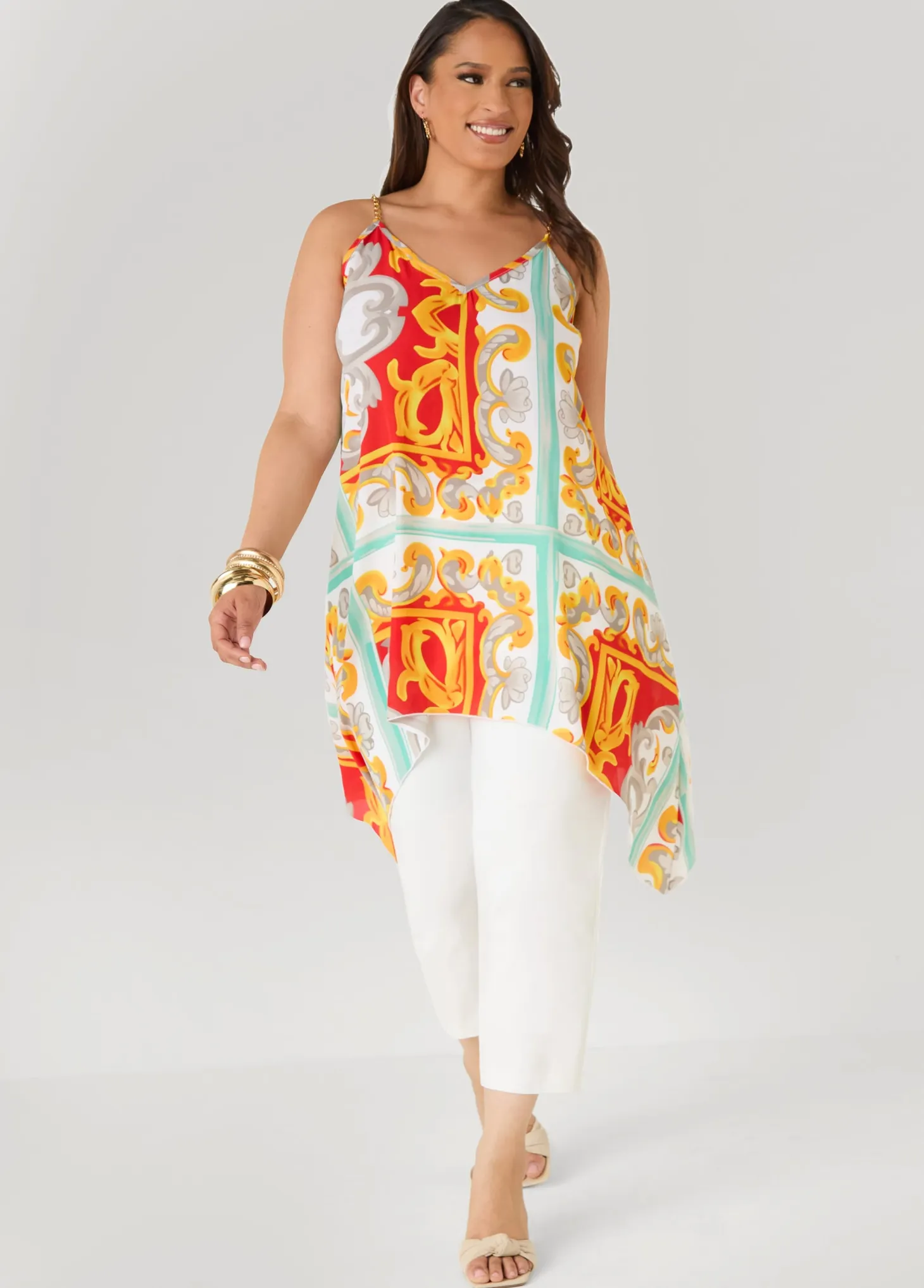 Printed Chain Trimmed Top
