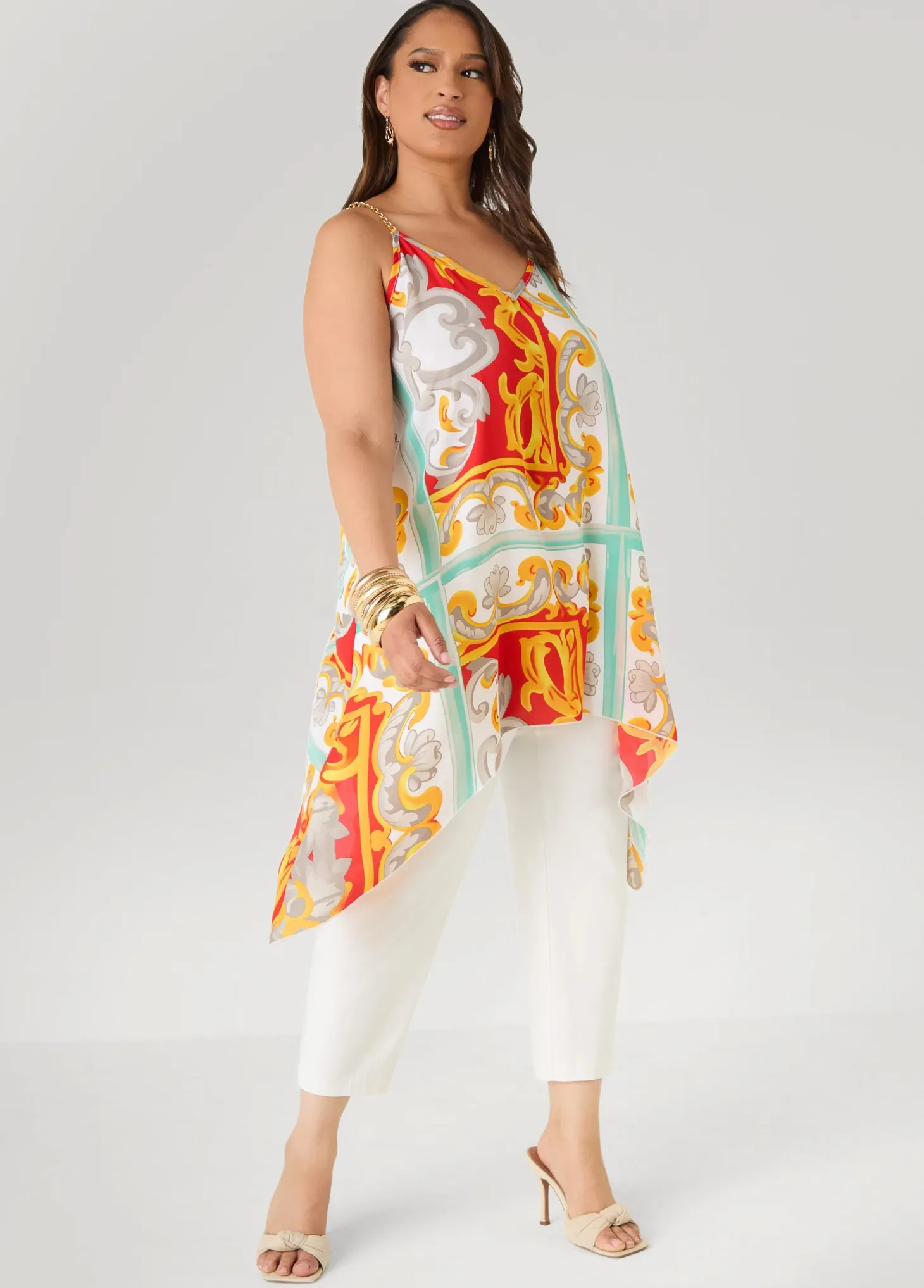 Printed Chain Trimmed Top