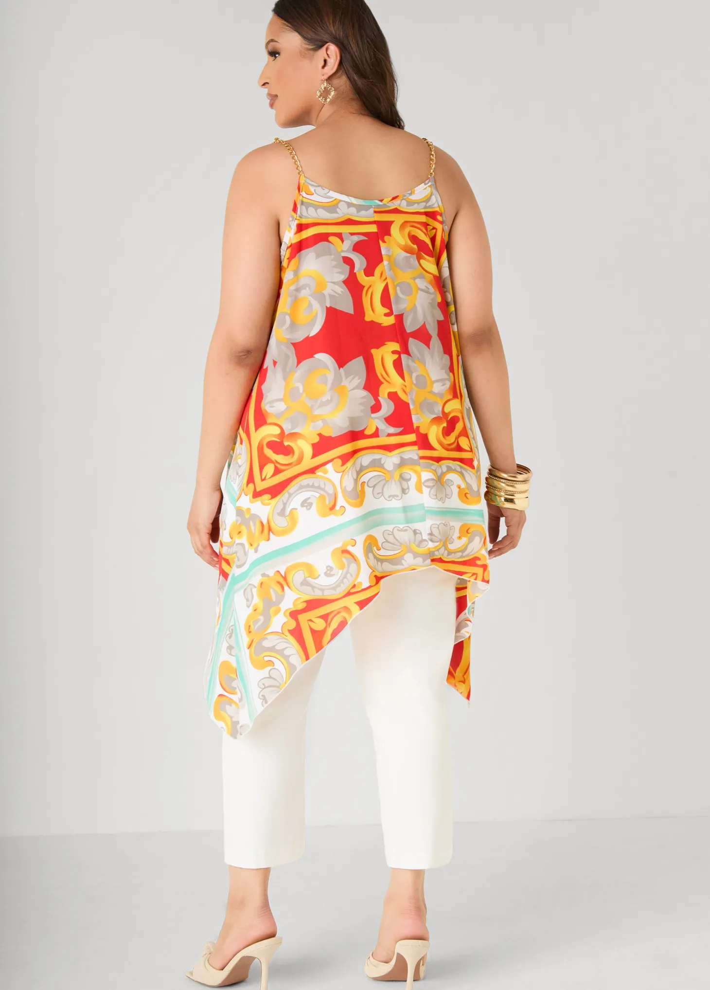 Printed Chain Trimmed Top