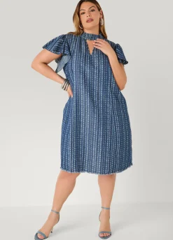 Printed Keyhole Chambray Dress