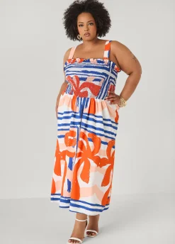 Printed Smocked Maxi Dress