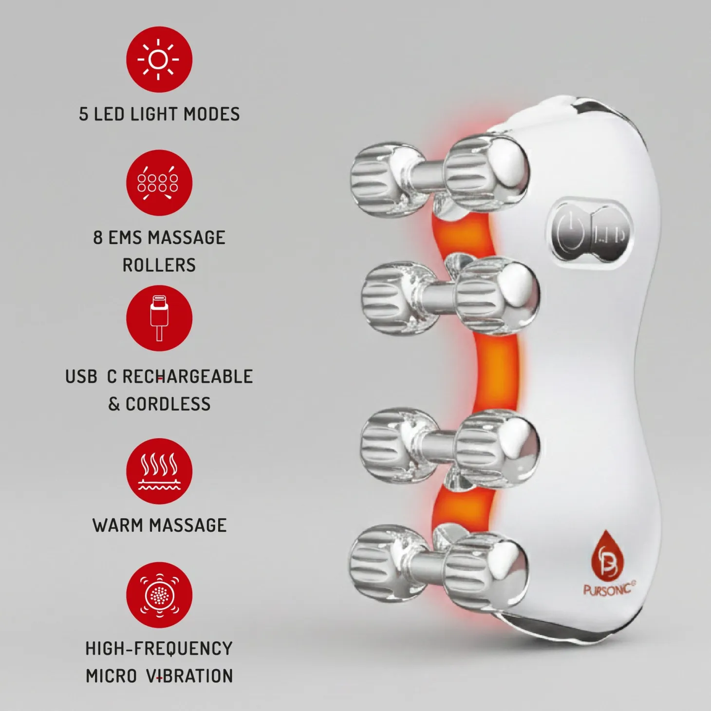 Pursonic 5 In 1 LED Light Therapy Skin Roller Massager