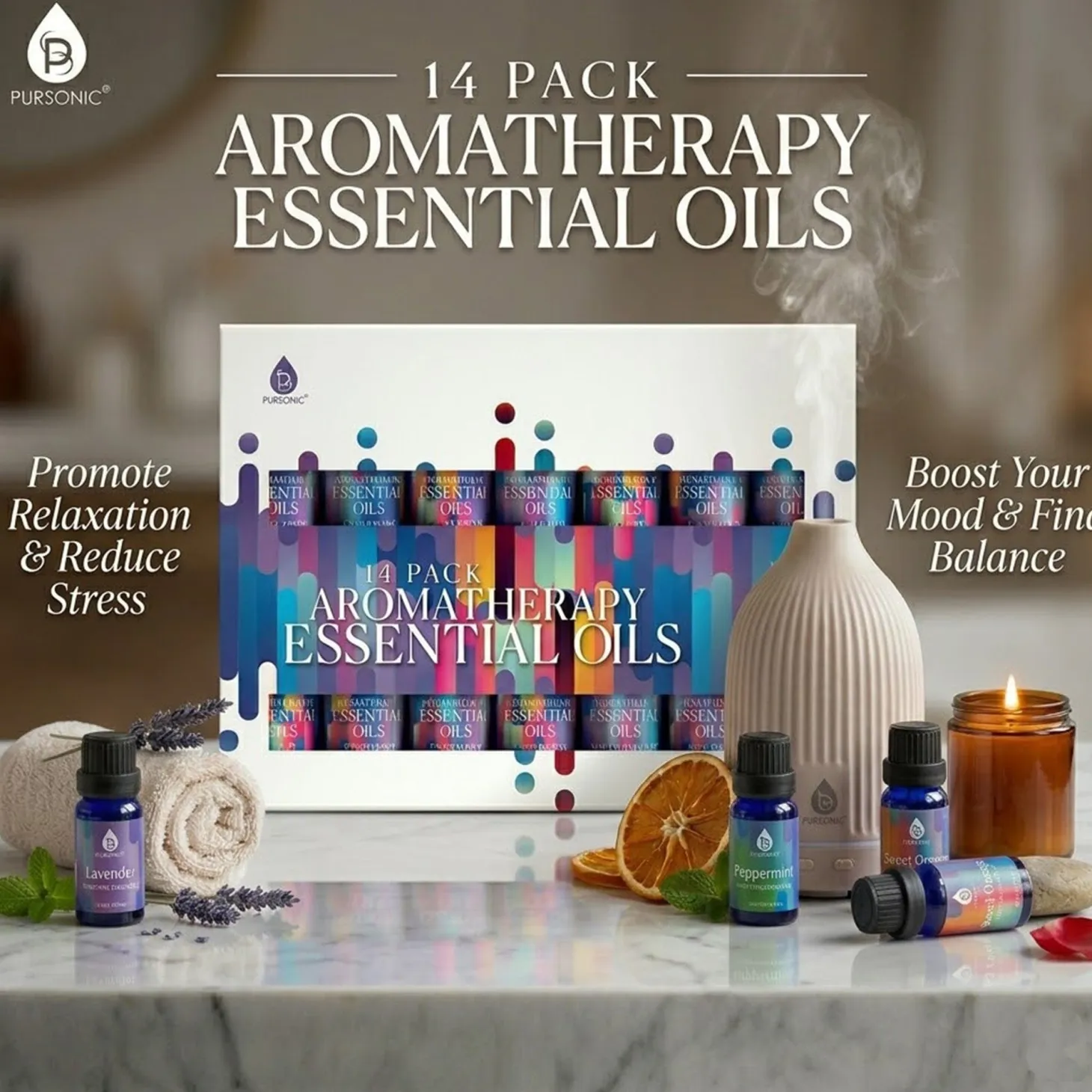 Pursonic 14 Pack Aromatherapy Essential Oil Gift Set