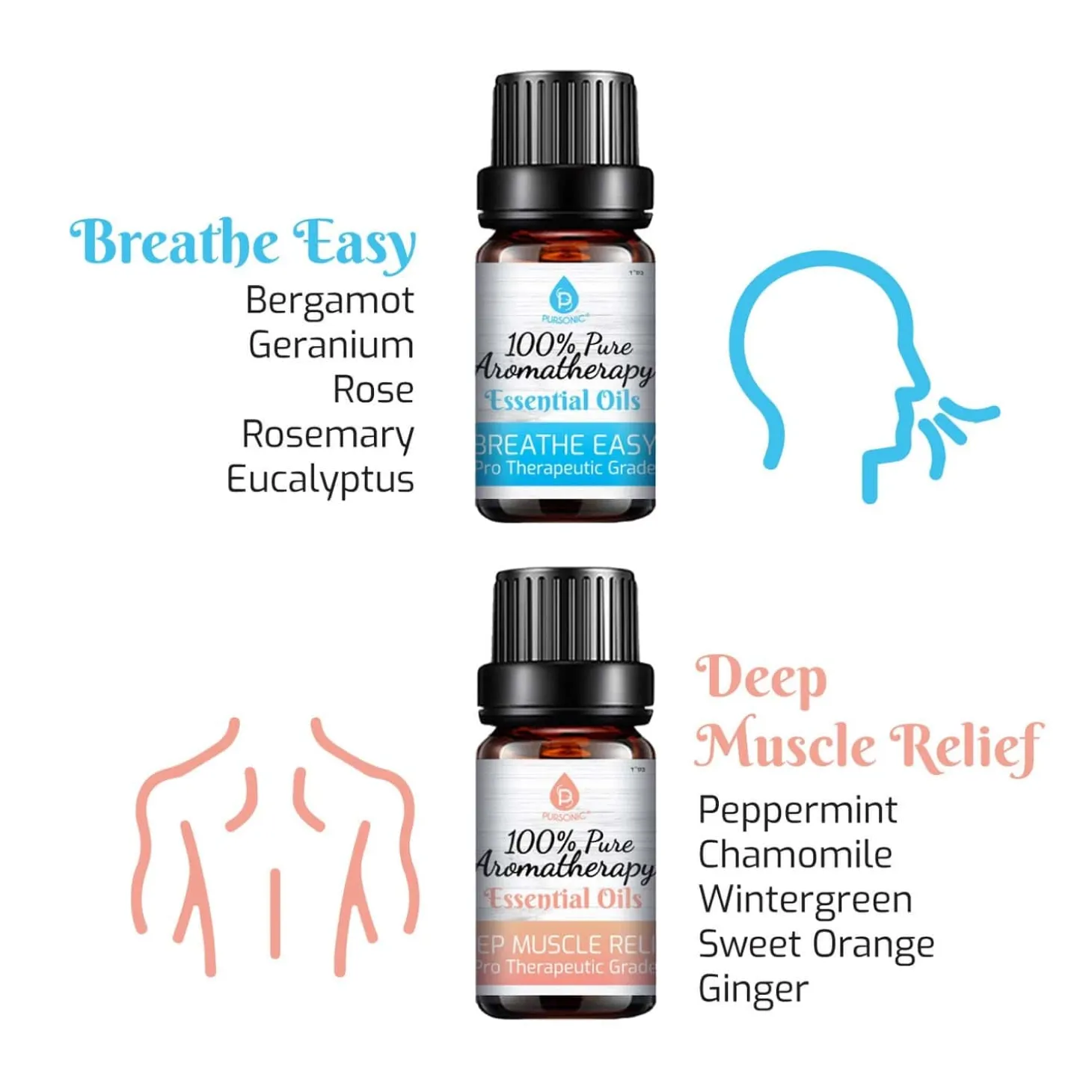 Pursonic 6 Pack Pure Essential Aromatherapy Oils Blends