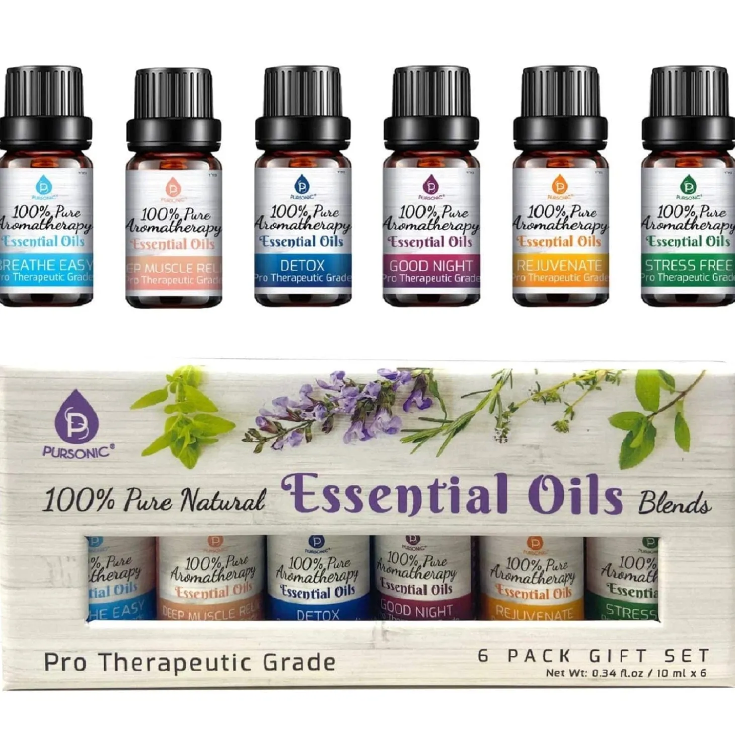 Pursonic 6 Pack Pure Essential Aromatherapy Oils Blends