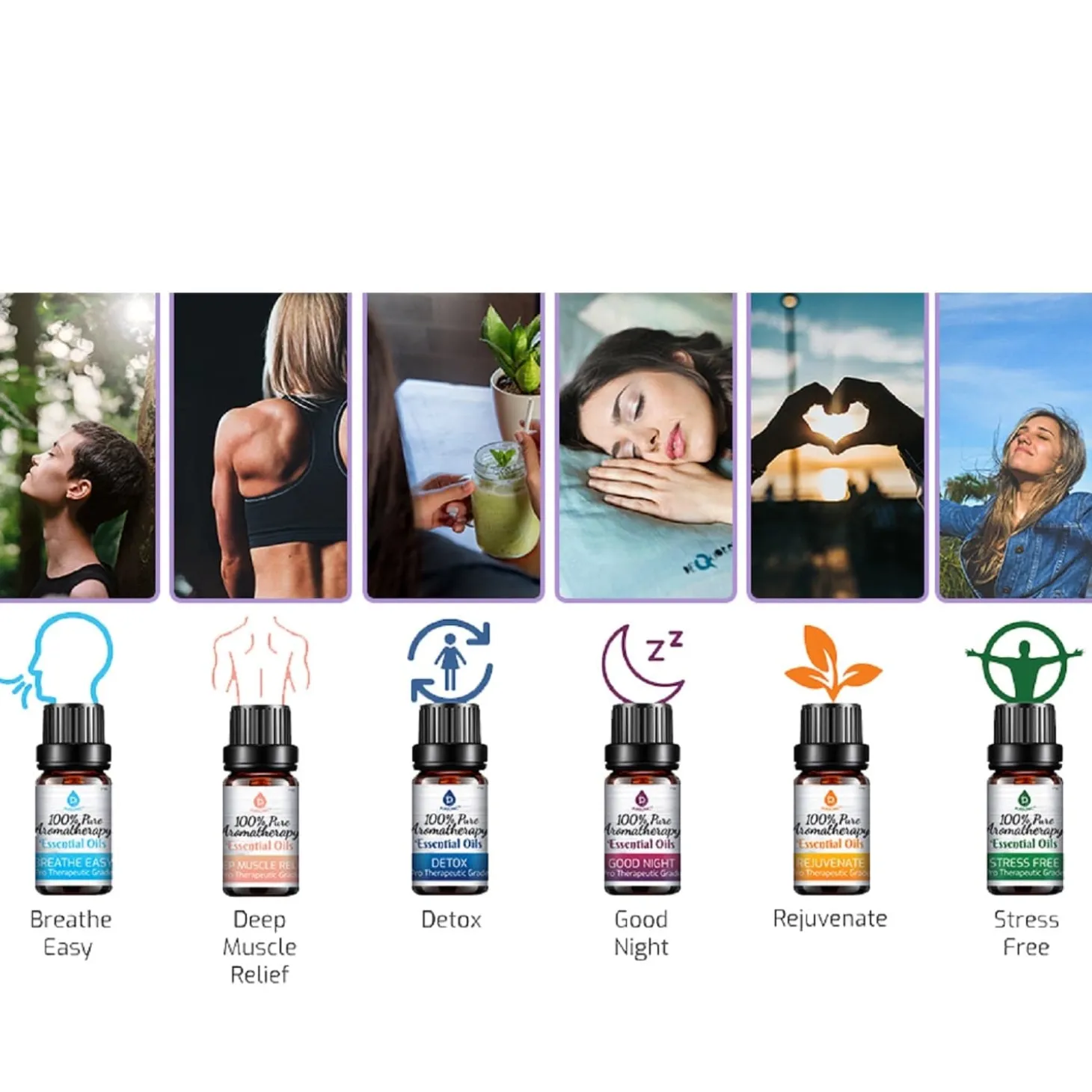 Pursonic 6 Pack Pure Essential Aromatherapy Oils Blends