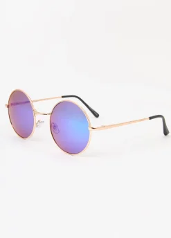 Reflective Round Frame Sunglasses
