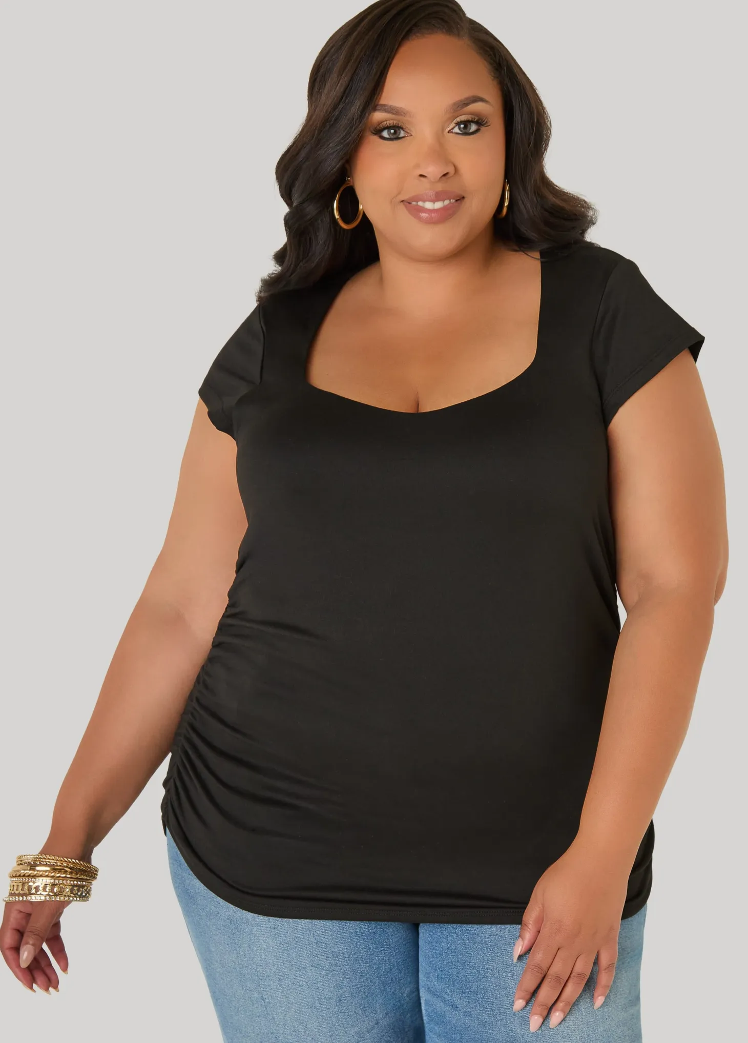 Ruched Cap Sleeved Top
