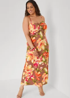 Ruched Floral Print Maxi Dress