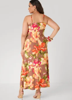 Ruched Floral Print Maxi Dress