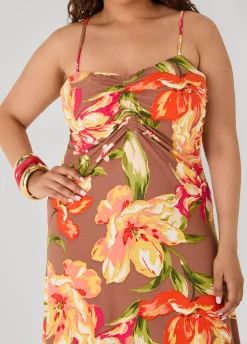 Ruched Floral Print Maxi Dress