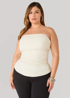 Ruched Metallic Tube Top