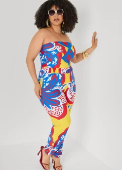 Ruched Printed Tube Top