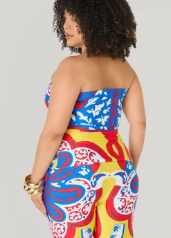 Ruched Printed Tube Top