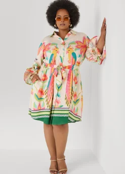 Ruffled Parrot Print Shirtdress