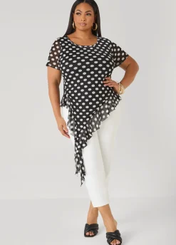 Ruffled Polka Dot Mesh Top