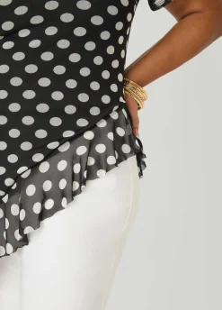 Ruffled Polka Dot Mesh Top