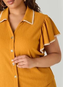 Ruffle Sleeved Textured Shirt