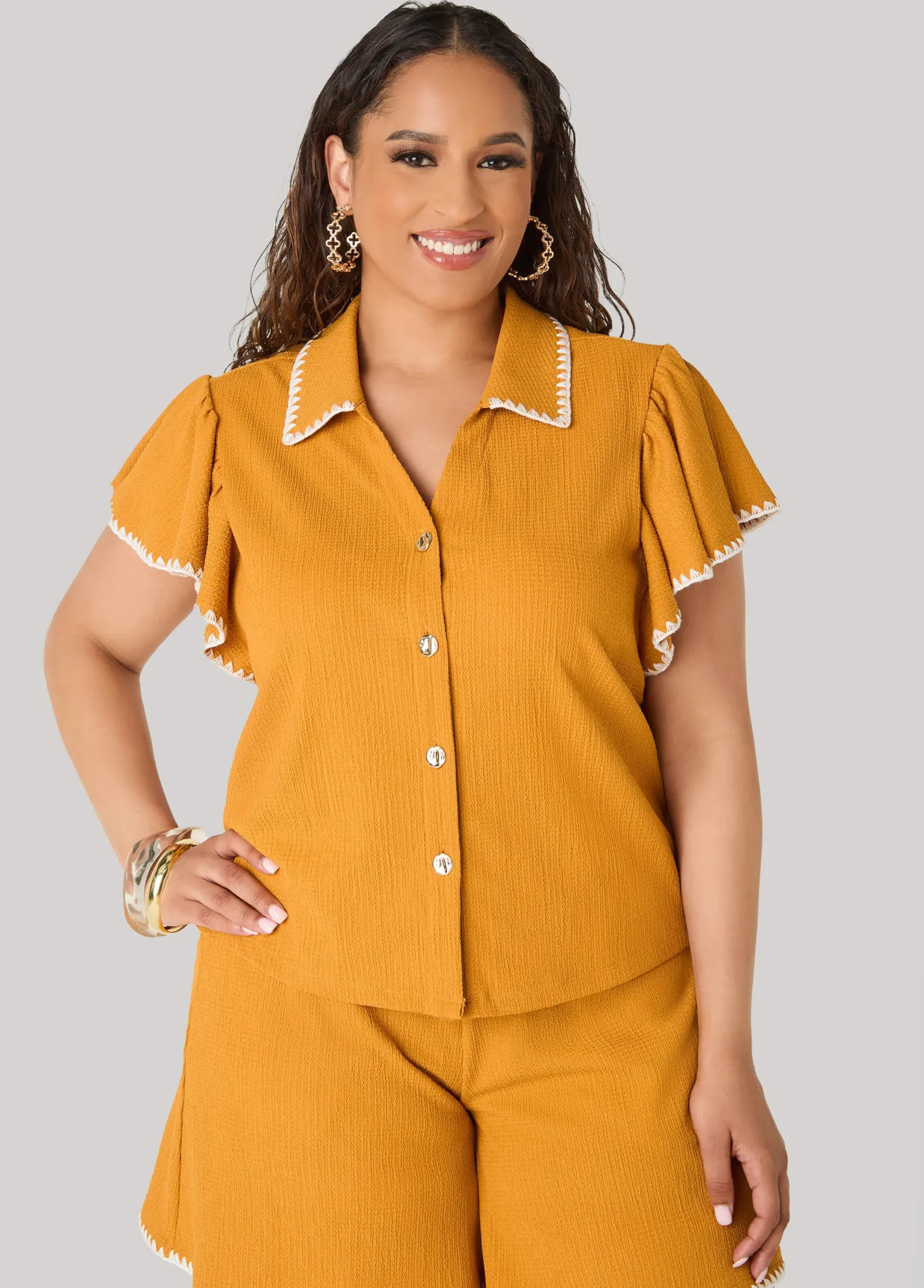 Ruffle Sleeved Textured Shirt