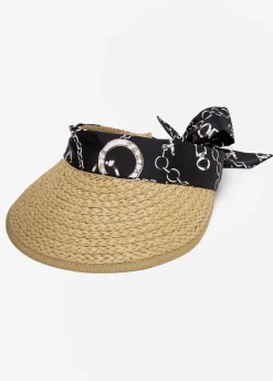 Scarf Paneled Straw Visor