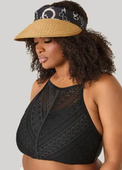 Scarf Paneled Straw Visor