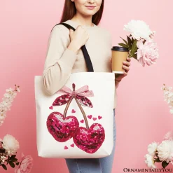 Sequin Cherry Heart Tote Bag