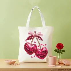 Sequin Cherry Heart Tote Bag