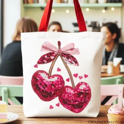 Sequin Cherry Heart Tote Bag