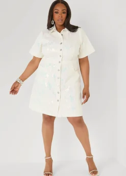Sequined Denim Shirtdress