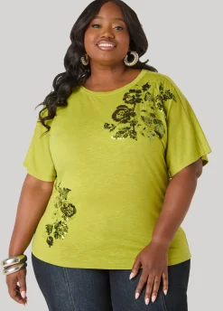 Sequined Floral Jersey Tee