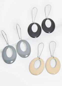 Set Of 3 Silver Tone Wire Earrings