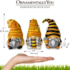 Set of Three Bee Gnome Figurines