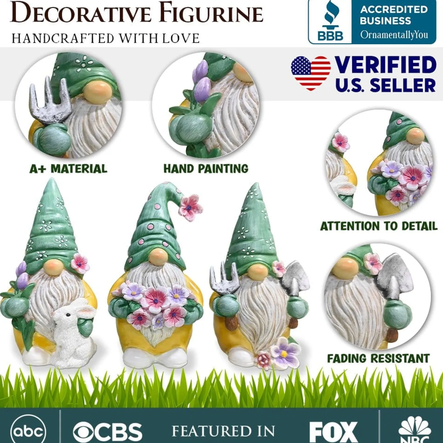 Set of Three Gardening Gnome Figurines