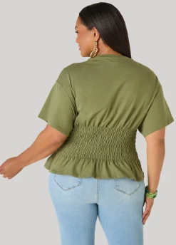 Shirred Waist Cotton Jersey Tee