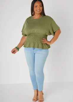 Shirred Waist Cotton Jersey Tee
