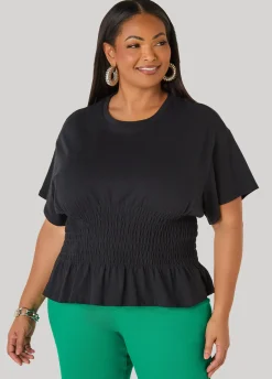 Shirred Waist Cotton Jersey Tee