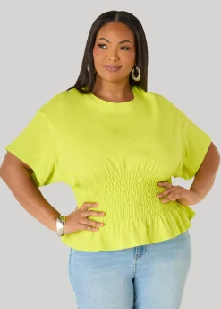 Shirred Waist Cotton Jersey Tee