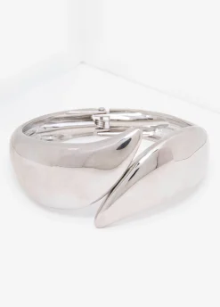 Silver Tone Hinged Cuff