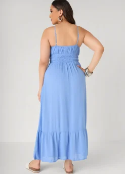 Smocked Tie Front Maxi Dress