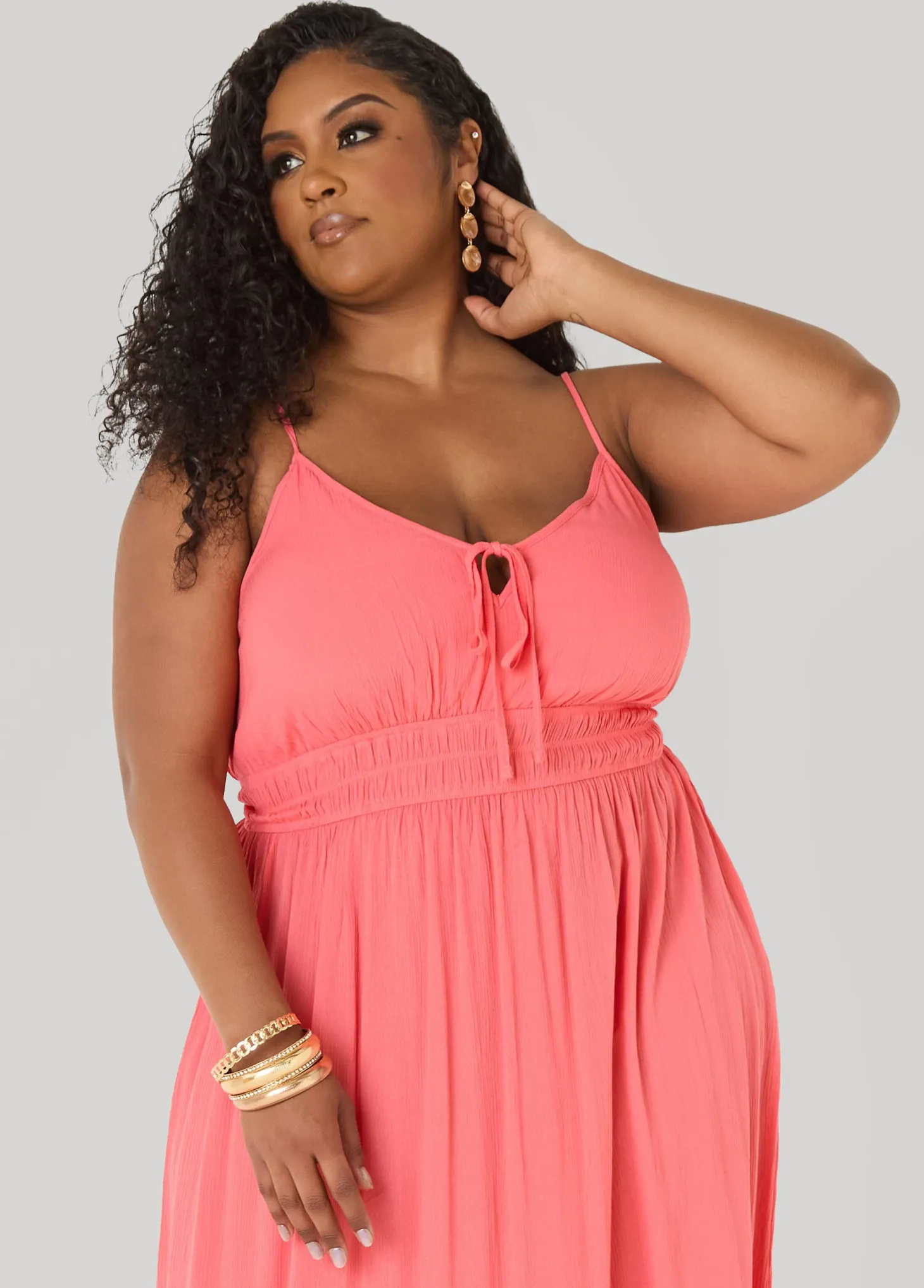 Smocked Tie Front Maxi Dress