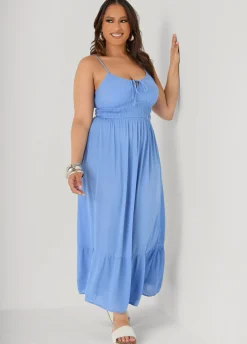 Smocked Tie Front Maxi Dress