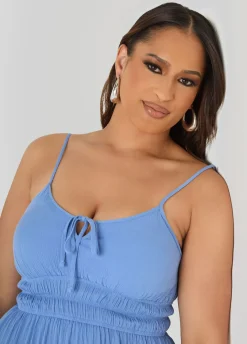 Smocked Tie Front Maxi Dress