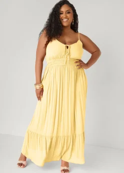 Smocked Tie Front Maxi Dress