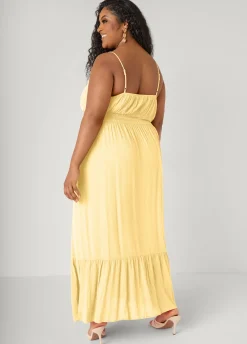 Smocked Tie Front Maxi Dress