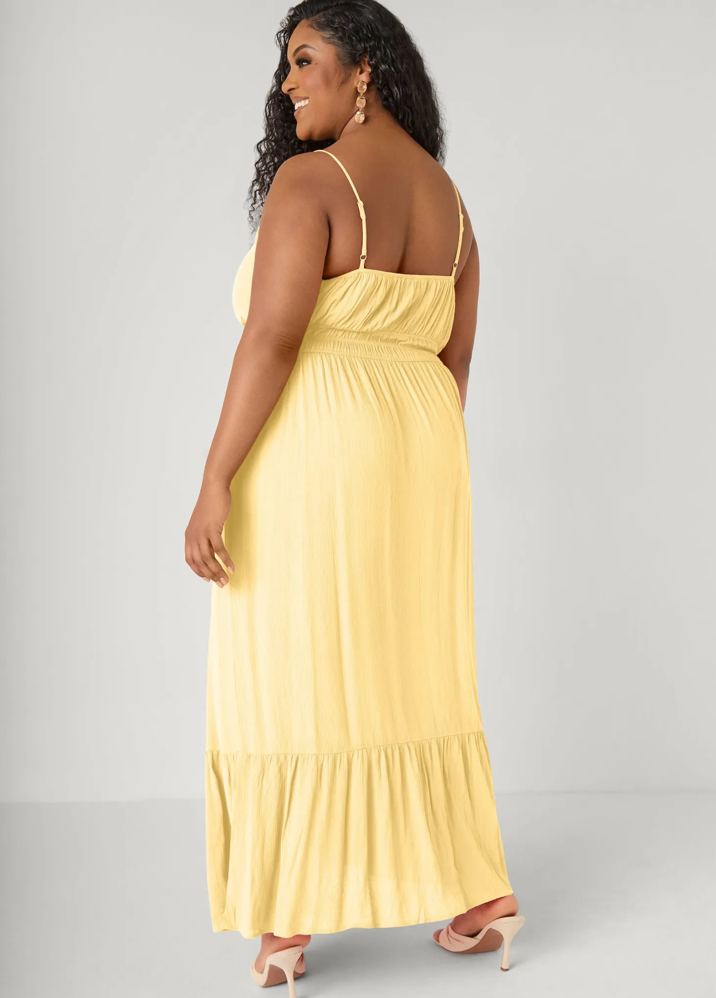 Smocked Tie Front Maxi Dress
