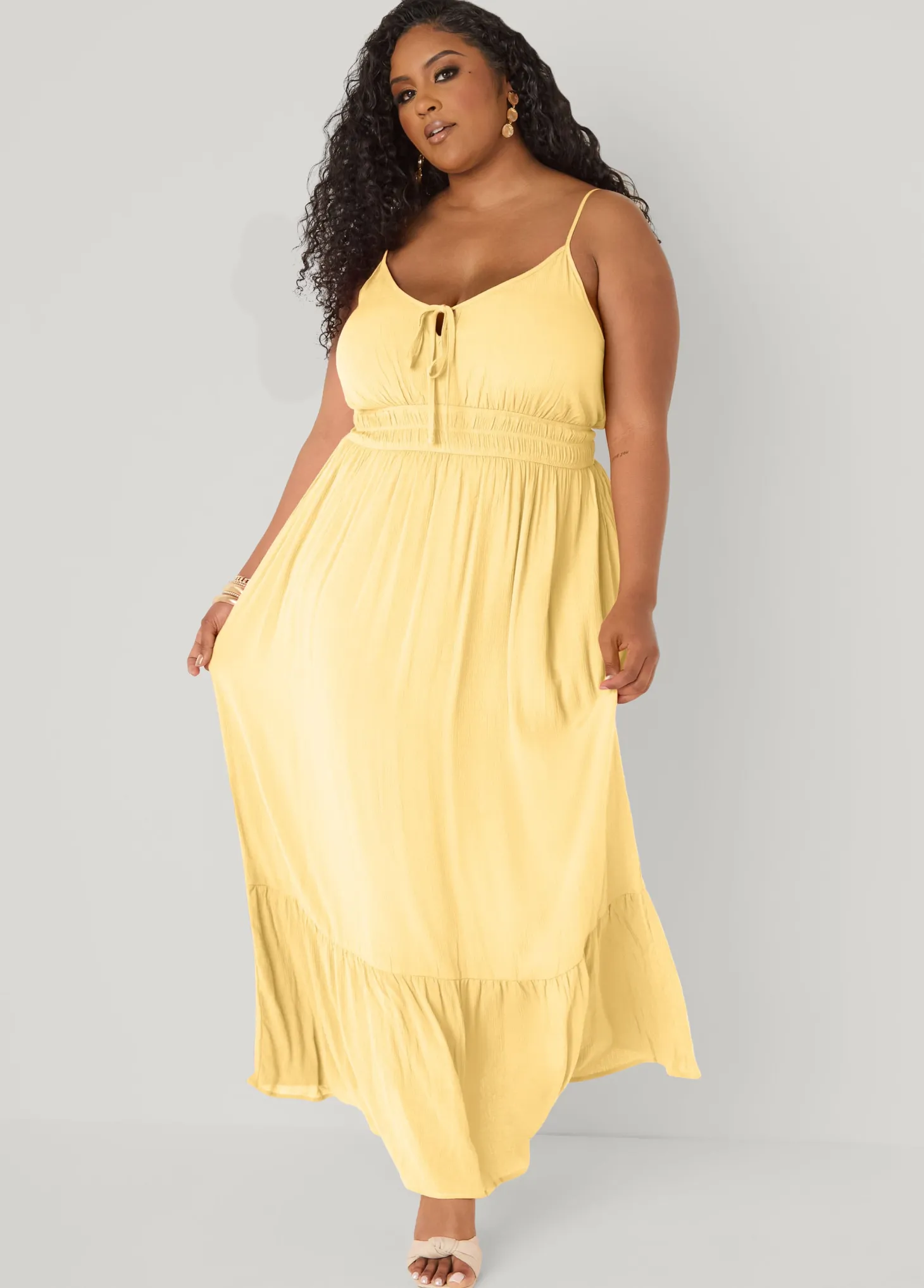 Smocked Tie Front Maxi Dress