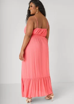 Smocked Tie Front Maxi Dress