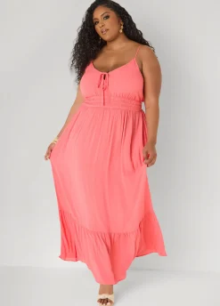 Smocked Tie Front Maxi Dress