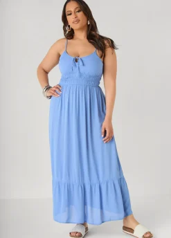Smocked Tie Front Maxi Dress